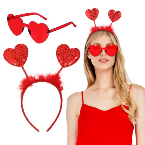 Valentines Day Heart Headband Glasses Set For Women