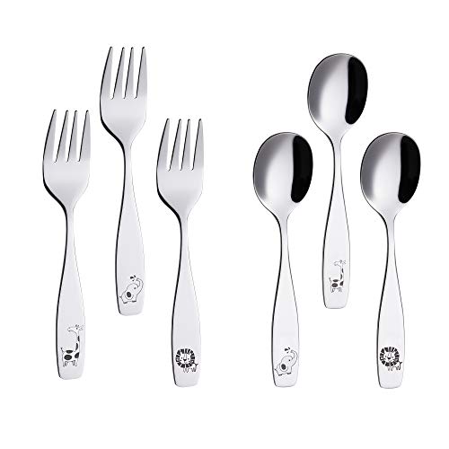 Annova Kids Silverware Safari Animal Etched 6-Piece Flatware Set