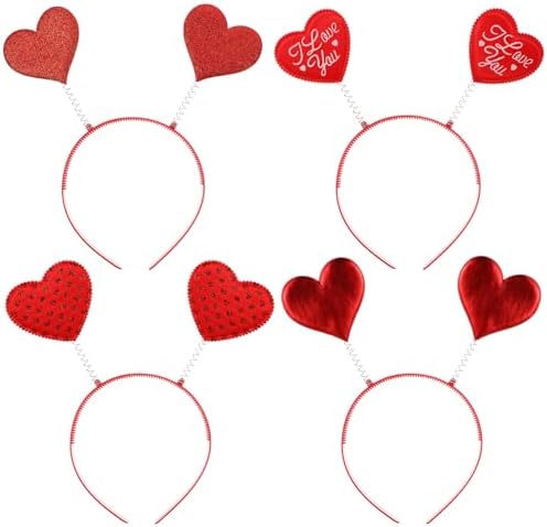 4PACK Valentine Red Sequin Heart Headband