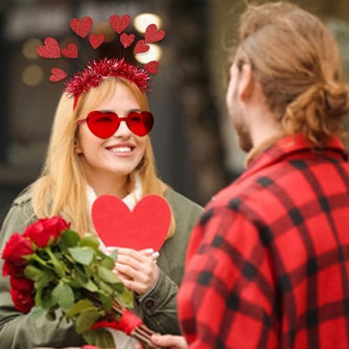 Valentines Day Heart Headband - Red and Heart-Shaped Sunglasses for Women