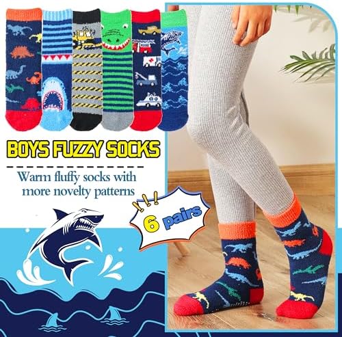 Fun Fuzzy Slipper Socks for Kids 6 Pairs