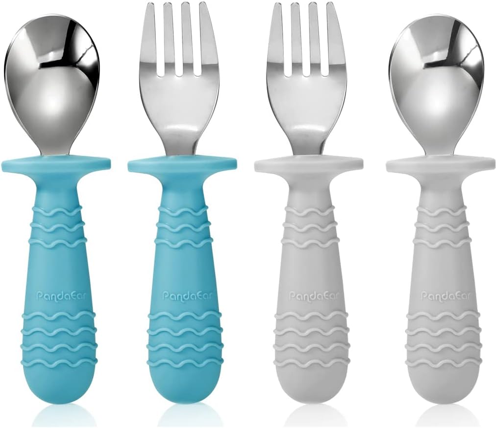 Perfect for Safety 4-Set Baby Utensils with Silicone Stainless-Steel Transparency