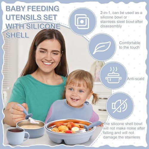 6-Piece Stainless Steel Plates Bowls Set for Kids