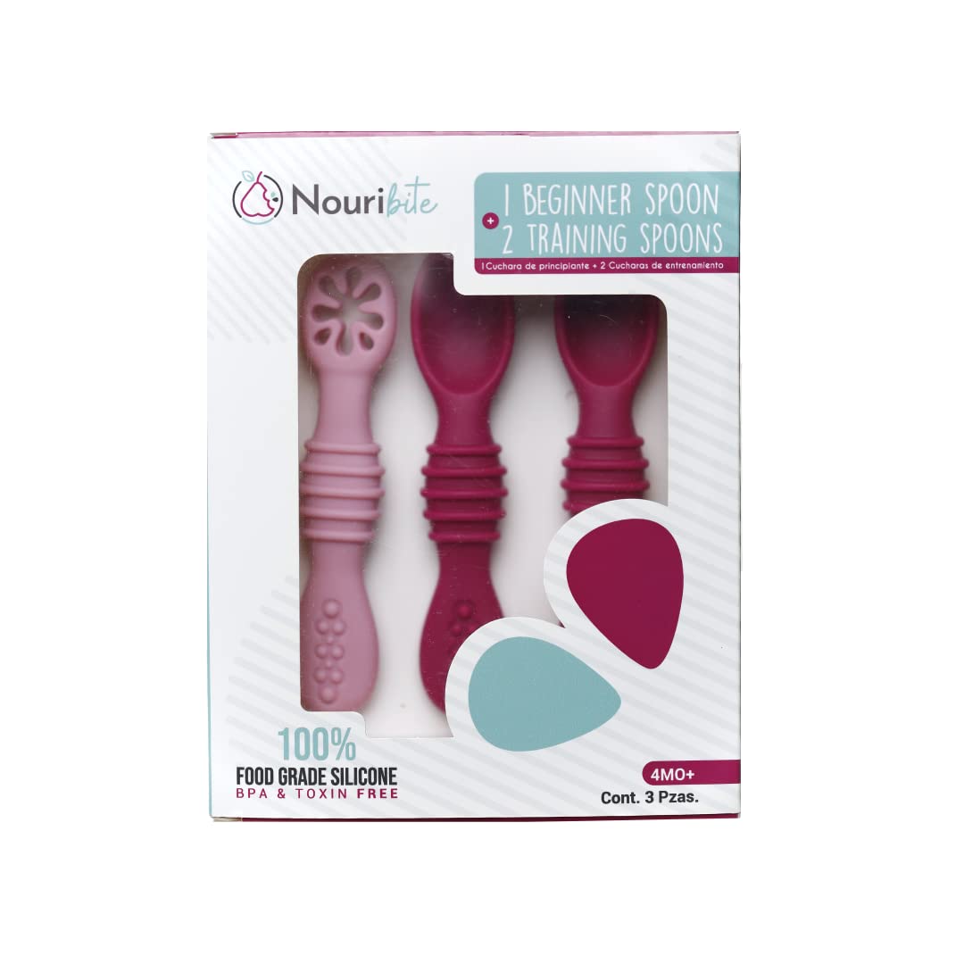 Nouribite Baby Silicone Spoons Fuchsia Set of 3 4 Months