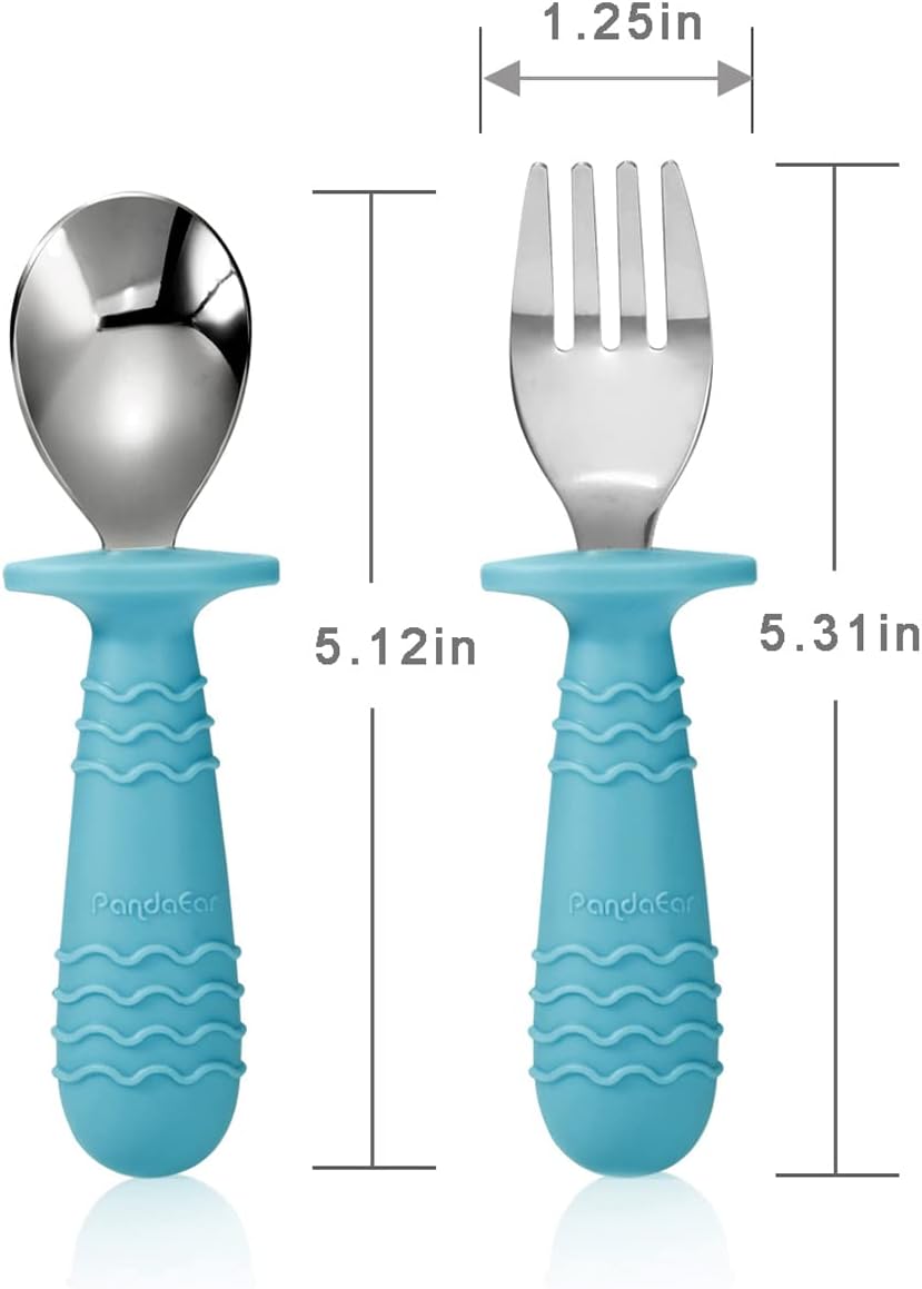 Perfect for Safety 4-Set Baby Utensils with Silicone Stainless-Steel Transparency