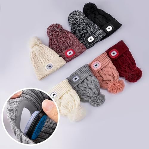 Etsfmoa Unisex Winter Beanie with LED Headlamp Hat - Warm
