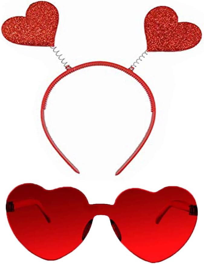 Romantic Valentines Day Heart Headband and Sunglasses Bundle