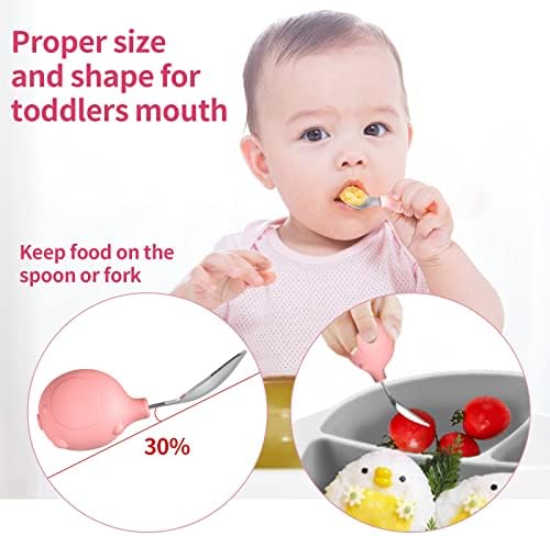Deejoy Toddler Utensils Stainless Steel Silverware Set with Travel Case Pink