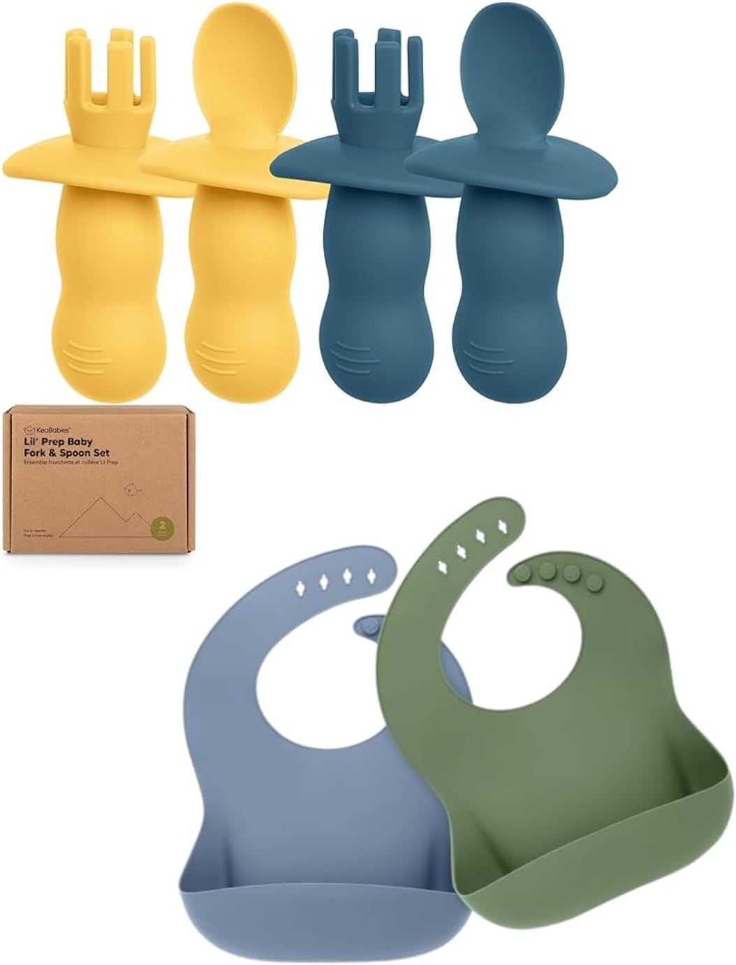KeaBabies 4-Pack Utensils 2-Pack Bibs for Baby Feeding