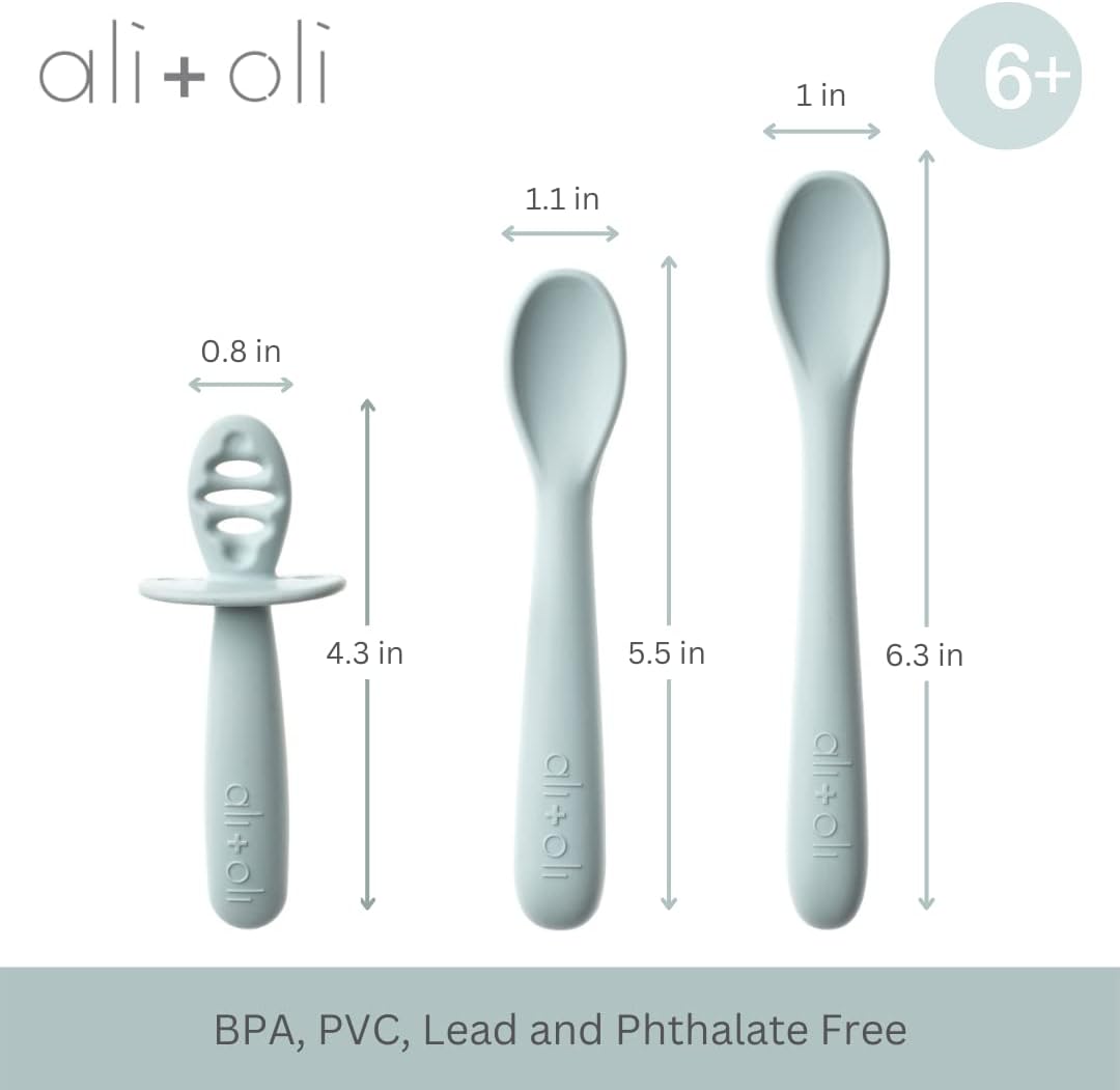 AliOli 3pc Silicone Spoon Set for Baby Blue