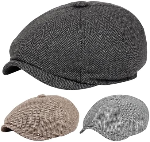 8-Panel Peaky Tweed Newsboy Hat for Men Women