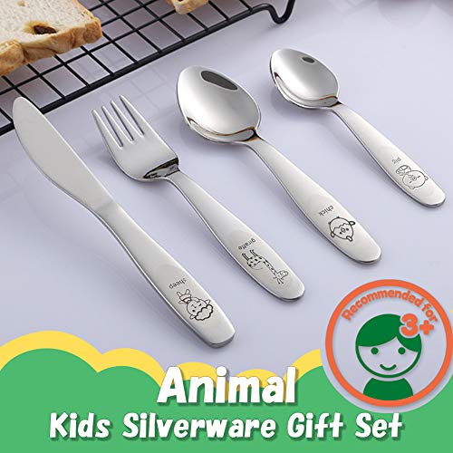 Cute Animal Kids Stainless Steel Flatware Set 4PCS Age 3