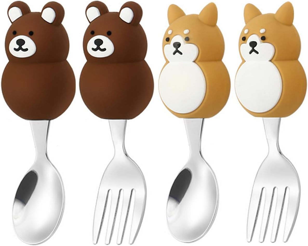 Toddler Utensils Set with Case 1810 Stainless Steel 12 Months 2 Pack BearDog