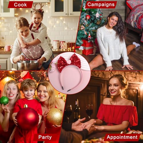 Festive Red Heart Bow Headband for Women
