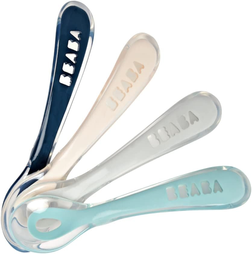 Beaba Toddler Self-Feeding Silicone Spoons 4-Pack Drizzle