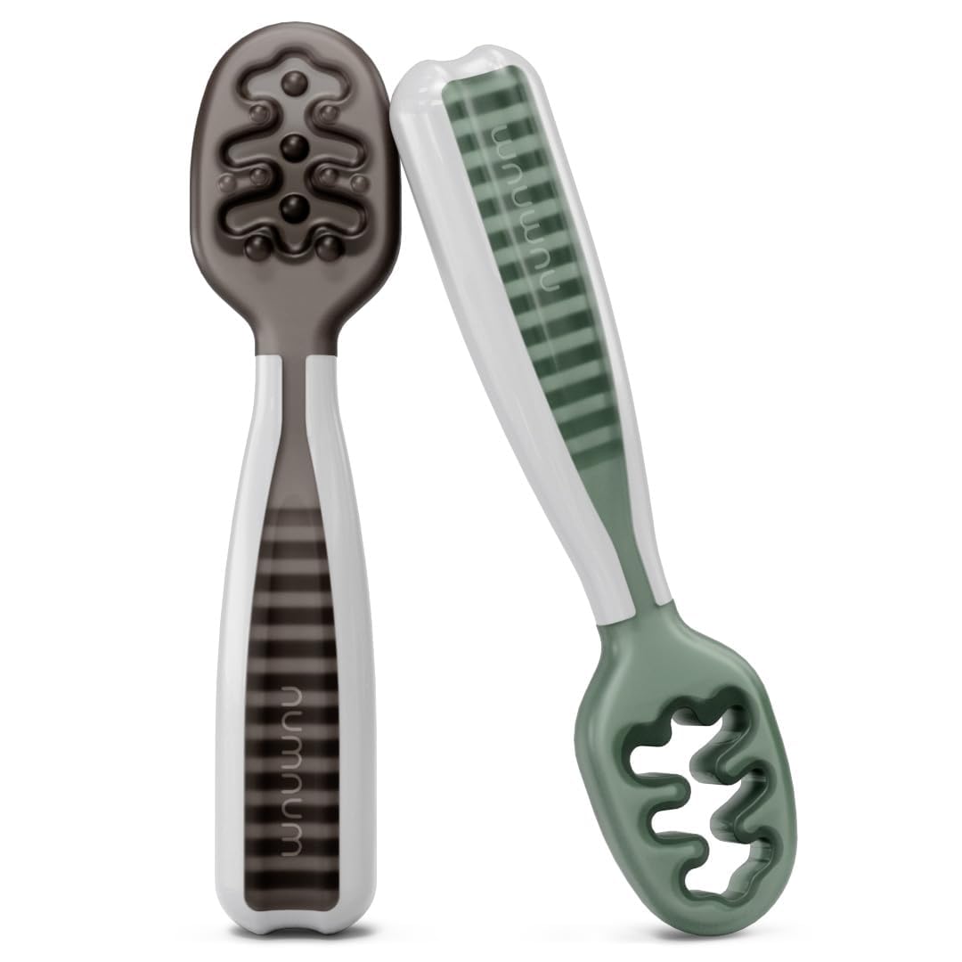 NumNum BPA-Free Silicone Toddler Spoons 2-Pack 6 Months GrayGreen