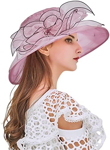 Purple Orange Fascinator for Women Wide Brim Tea Party Hat