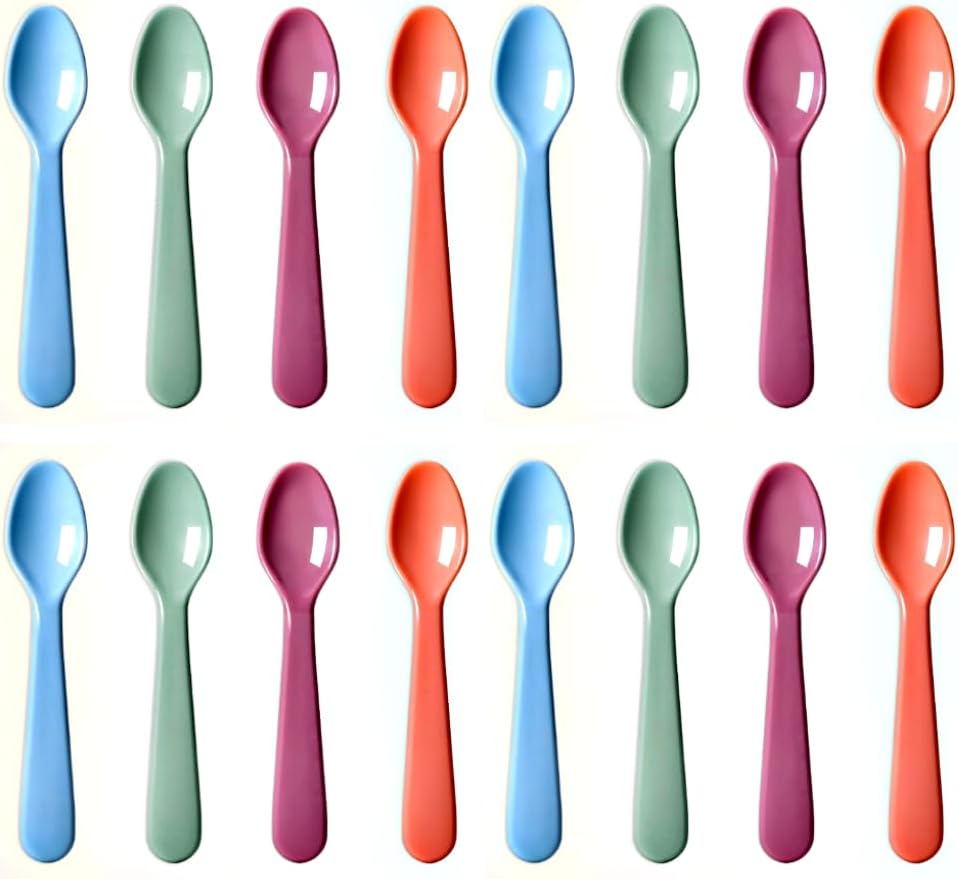 16 Kids Plastic Spoons BPA-Free Reusable School Travel Set