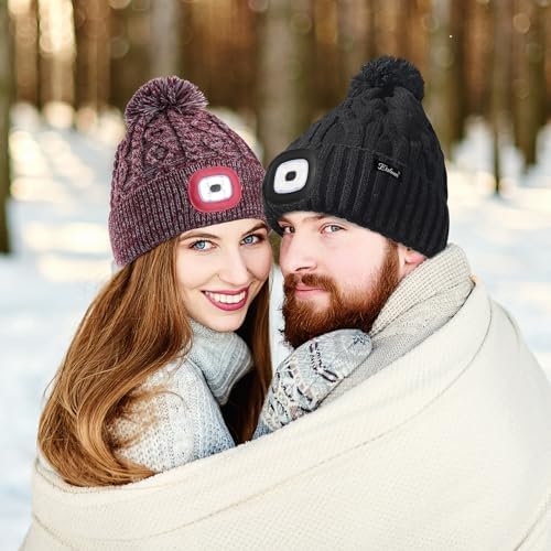 Etsfmoa Unisex Winter Beanie with LED Headlamp Hat - Warm
