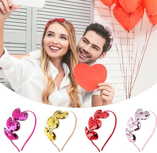 16 Heart Sequin Headbands Valentines Day Party Supplies