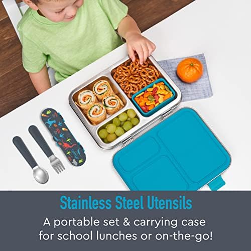 Bentgo Kids Durable Stainless Steel Flatware Set with Storage Case Dinosaur Minerals