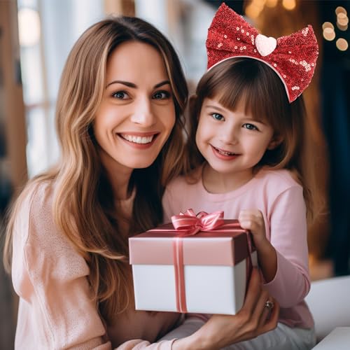 Festive Red Heart Bow Headband for Women