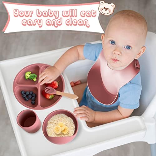 10pcs Baby Feeding Set with Suction Bowl and Plate Pink