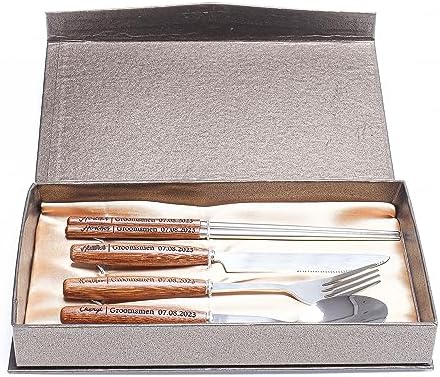 Personalized Stainless Steel Cutlery Set with Case and Engraved Handle