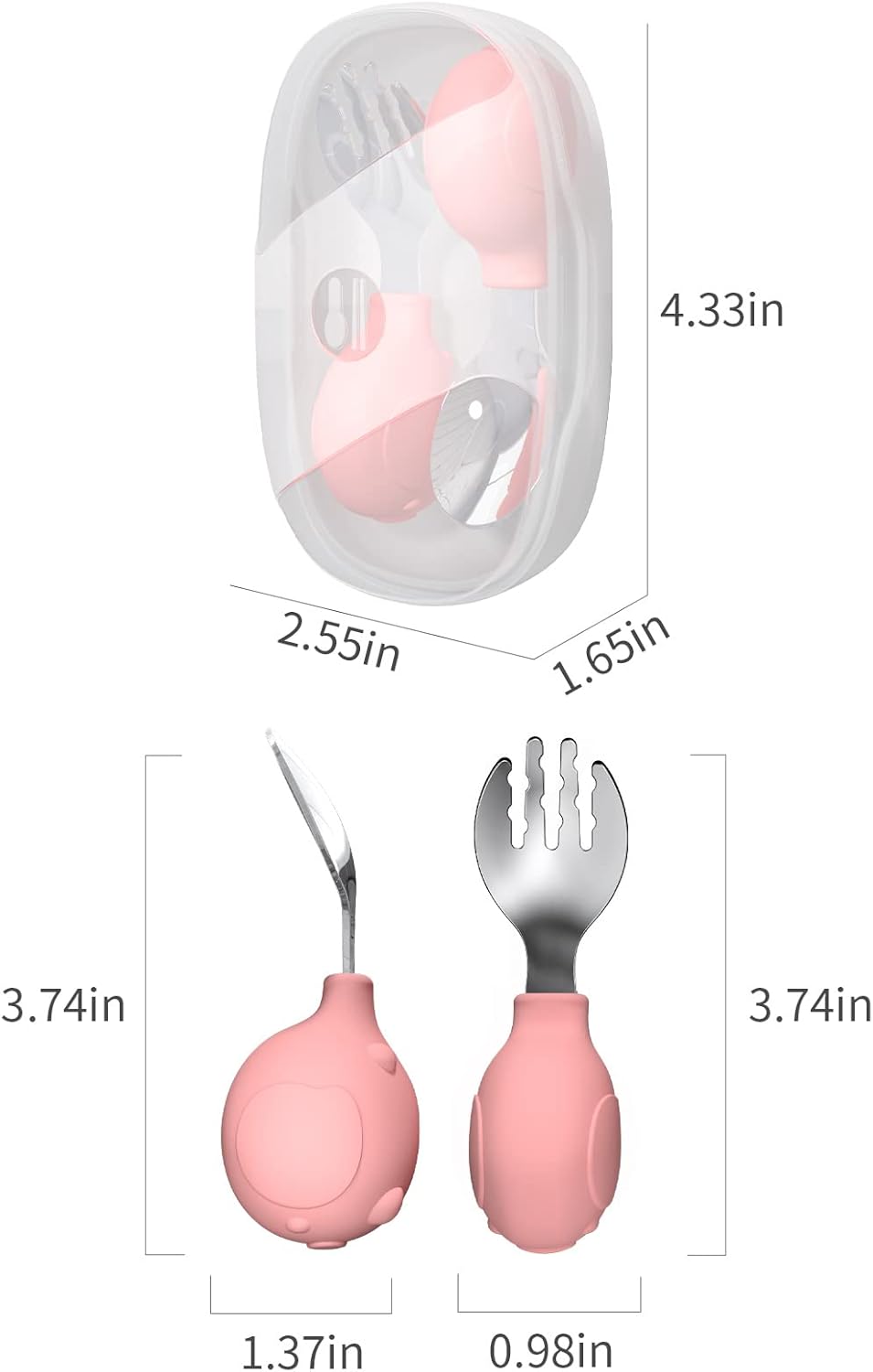 Deejoy Toddler Utensils Stainless Steel Silverware Set with Travel Case Pink