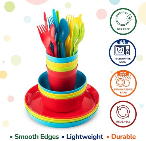 PLASKIDY Kids Dinnerware Set 24 Piece BPA Free