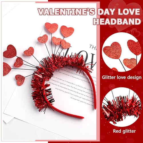Belsita Sequins Heart Headband Valentines Day Glitter Red Heart Hair Accessories