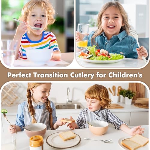 DRKIO Stainless Steel Toddler Utensils Set - 12 Pieces Silverware Set for Kids