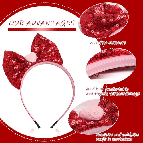 Festive Red Heart Bow Headband for Women