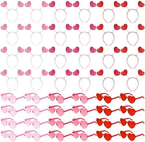 Valentines Heart Accessories 48 Pcs Heart Headbands Sunglasses for Parties