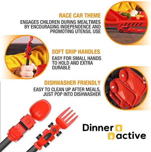 Dinneractive Red Race Car Themes Utensil Set for Kids