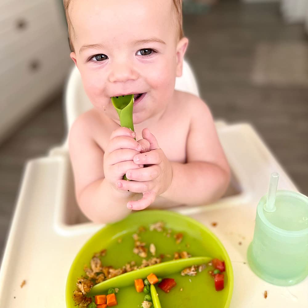 Olababy Training Fork Spoon Set - Safe Ergonomic for Baby Led Weaning