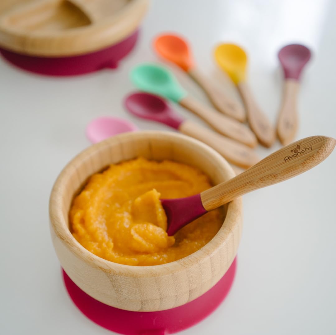 Avanchy Baby Spoons Bamboo Silicone Set for 4-Month-olds