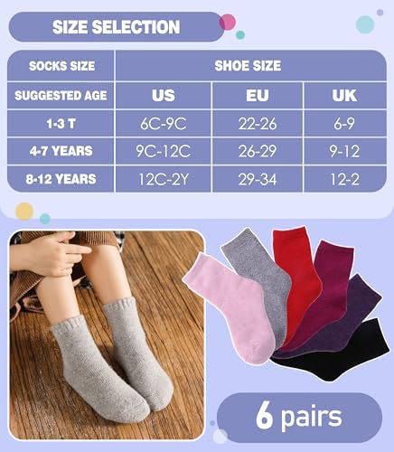 MQELONG Winter Warm Wool Socks for Kids 6 Pairs