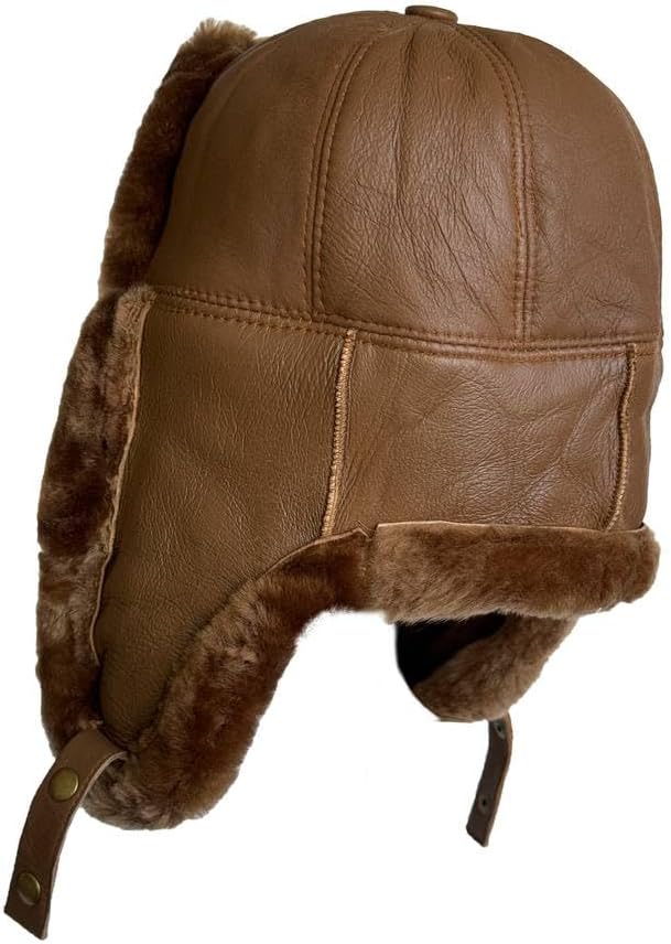 Leather Aviator Trapper Sheepskin Winter Hat