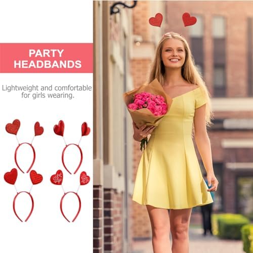 4PACK Valentine Red Sequin Heart Headband