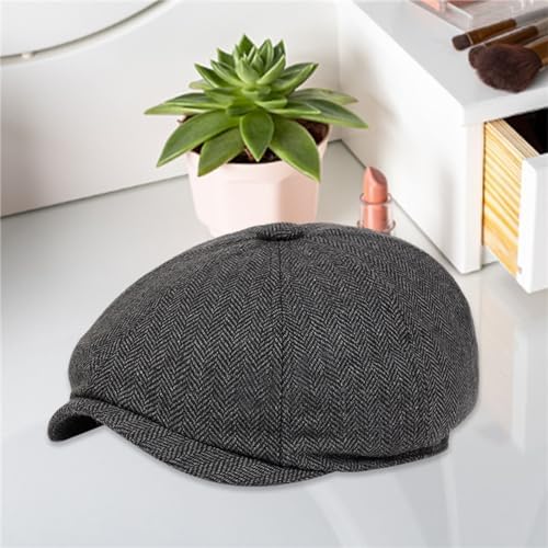 8-Panel Peaky Tweed Newsboy Hat for Men Women
