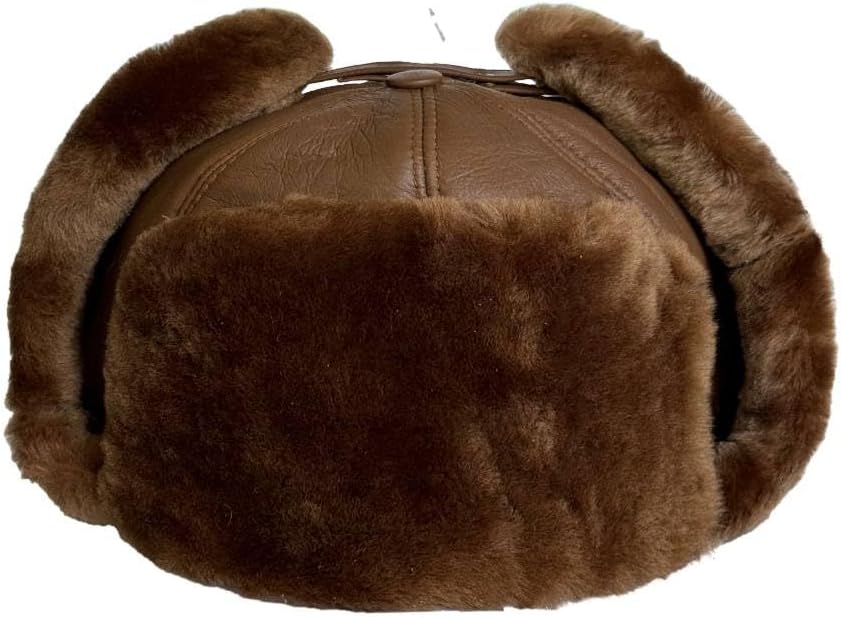 Leather Aviator Trapper Sheepskin Winter Hat