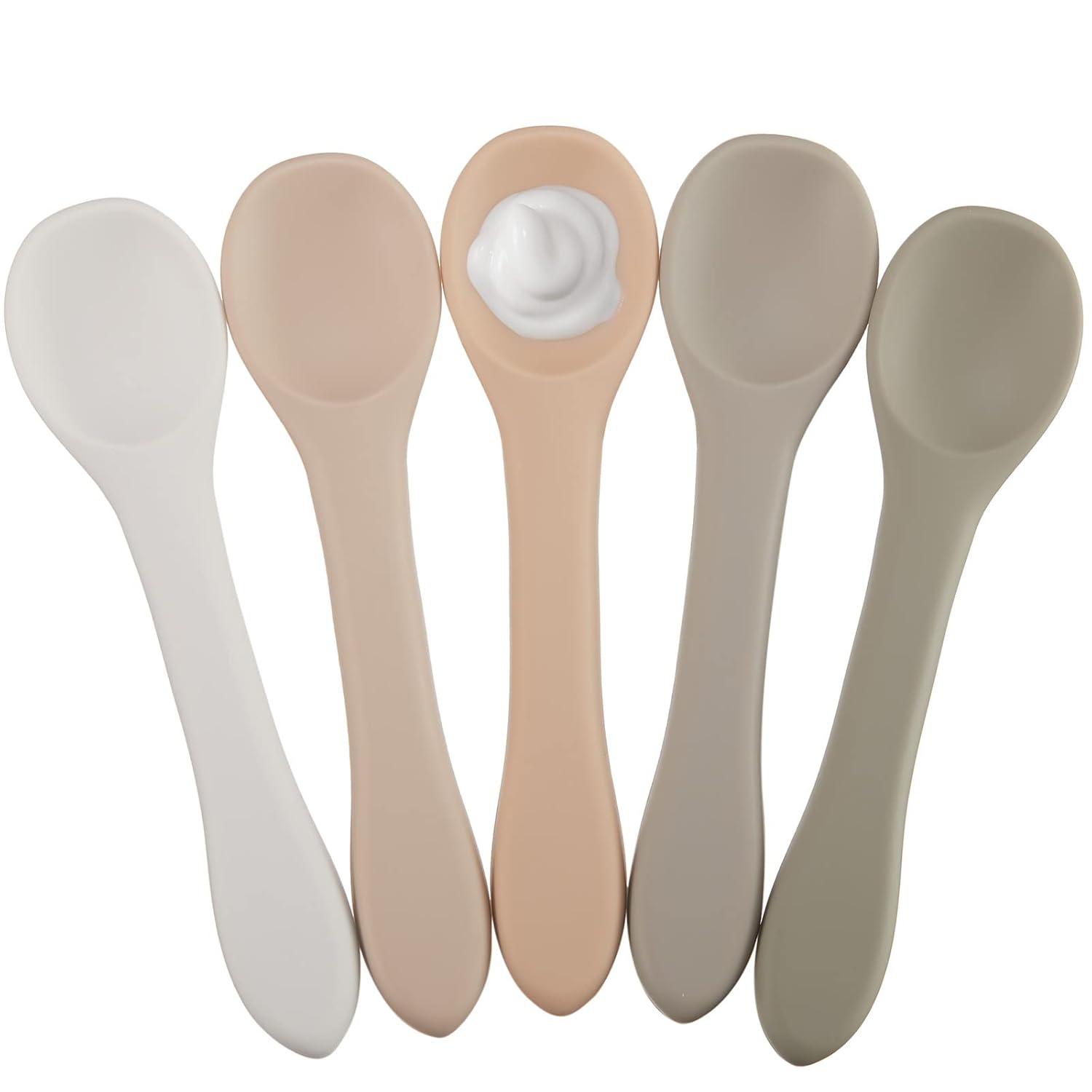 Five Silicone Baby Spoons for Toddlers Self-Feeding Heat Resistant