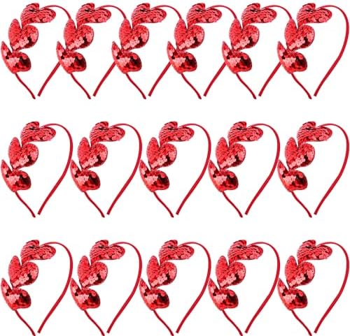 16 Heart Sequin Headbands Valentines Day Party Supplies