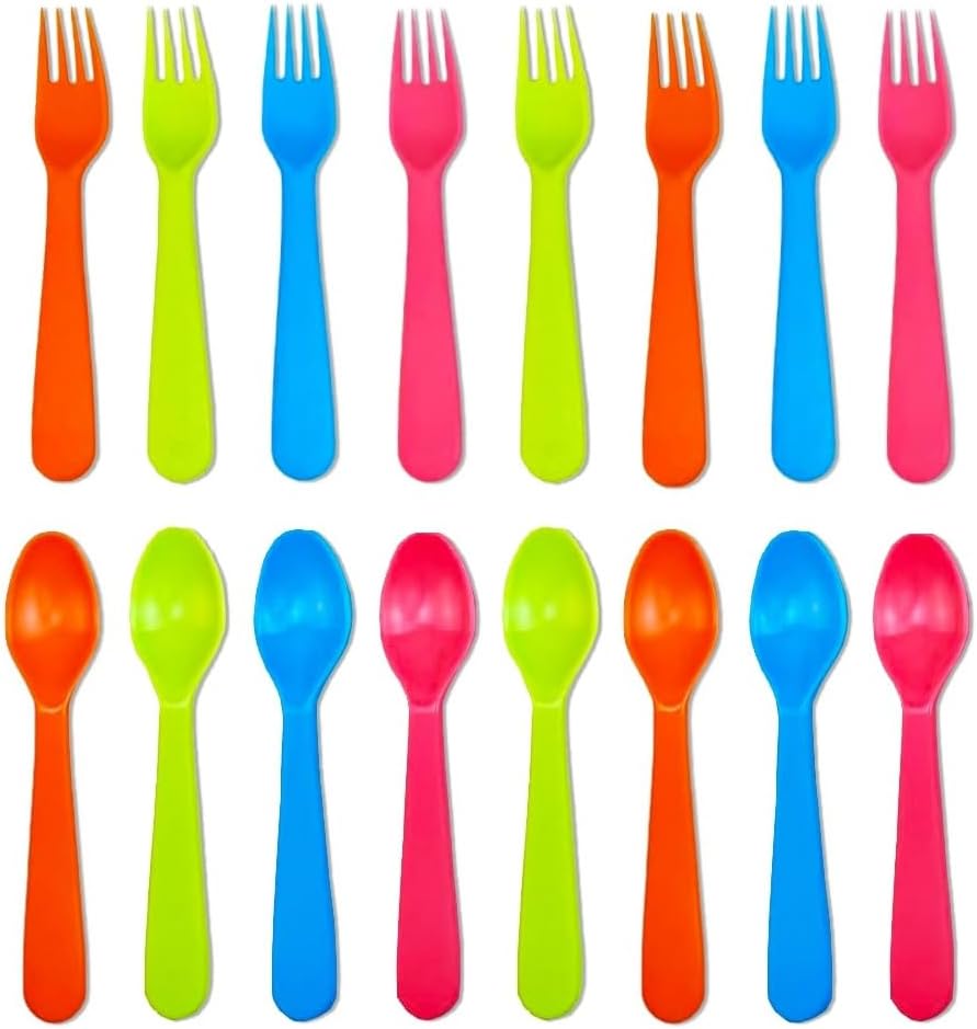 Jawbush 16-Piece Plastic Flatware Set for Kids Lunch