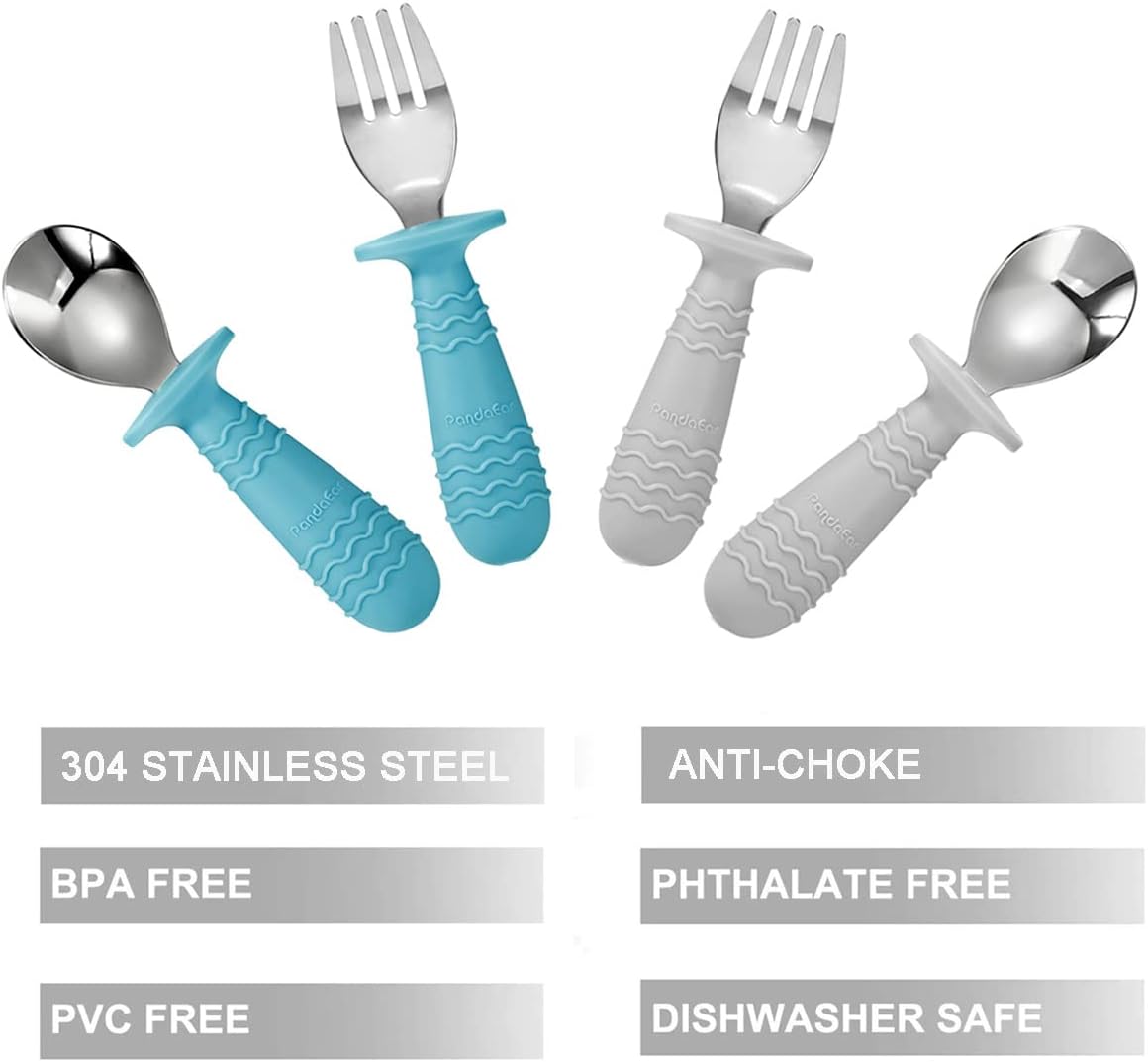 Perfect for Safety 4-Set Baby Utensils with Silicone Stainless-Steel Transparency