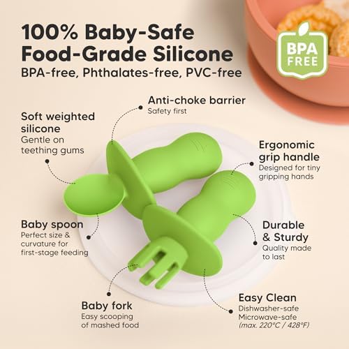 KeaBabies 4-Pack Silicone Baby Utensils Set and Suction Plates