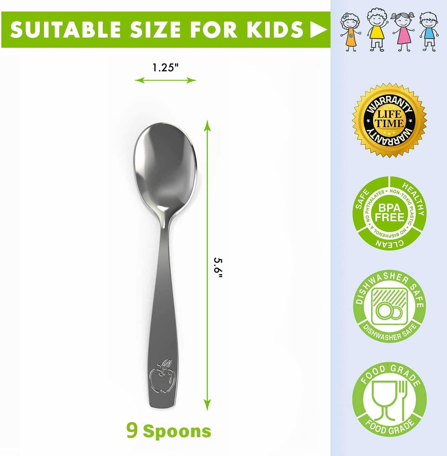 Perfect for Kids - 9 Stainless Steel Spoons