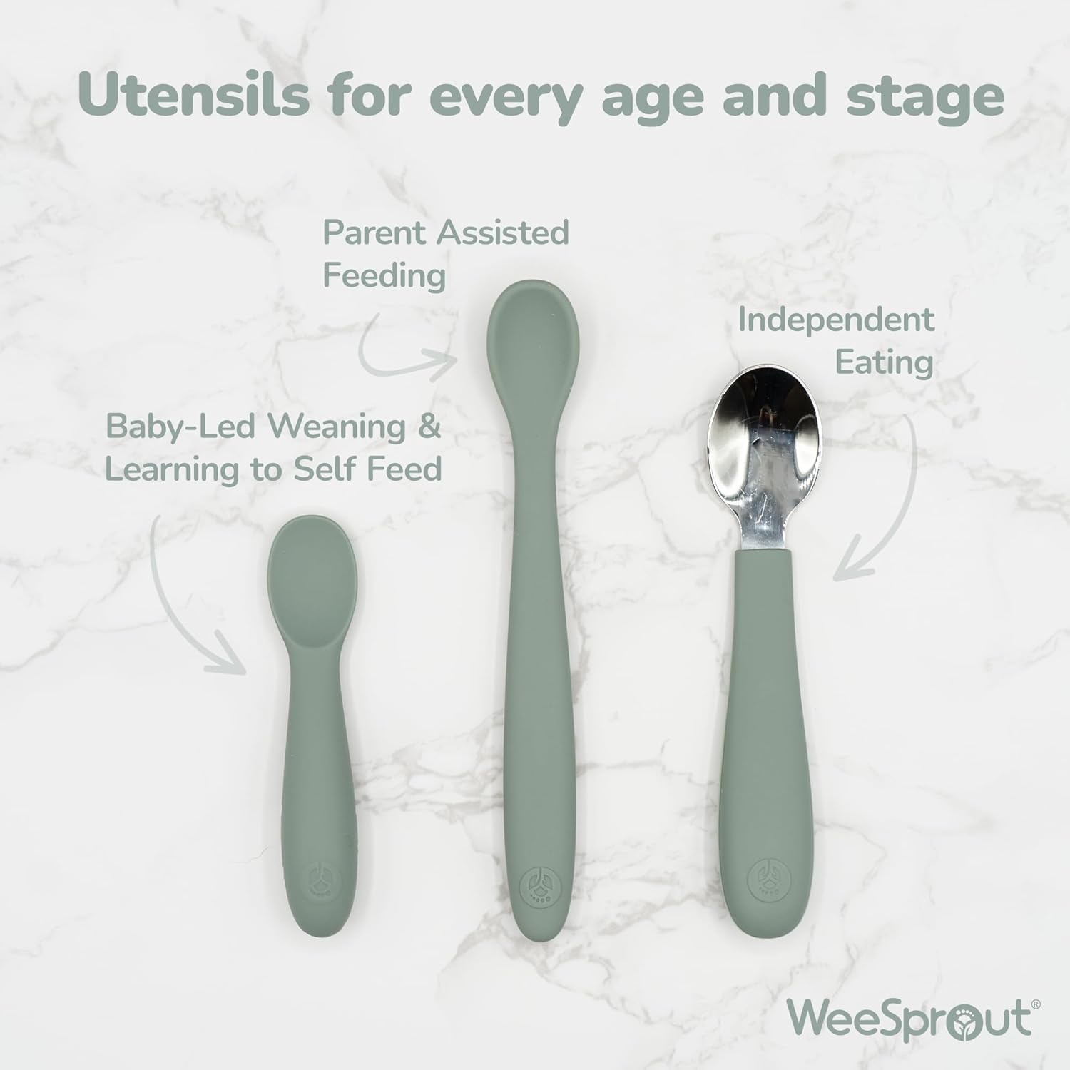 WeeSprout - 3-Piece Baby Spoons for Self-Feeding Gentle on Gums Teeth