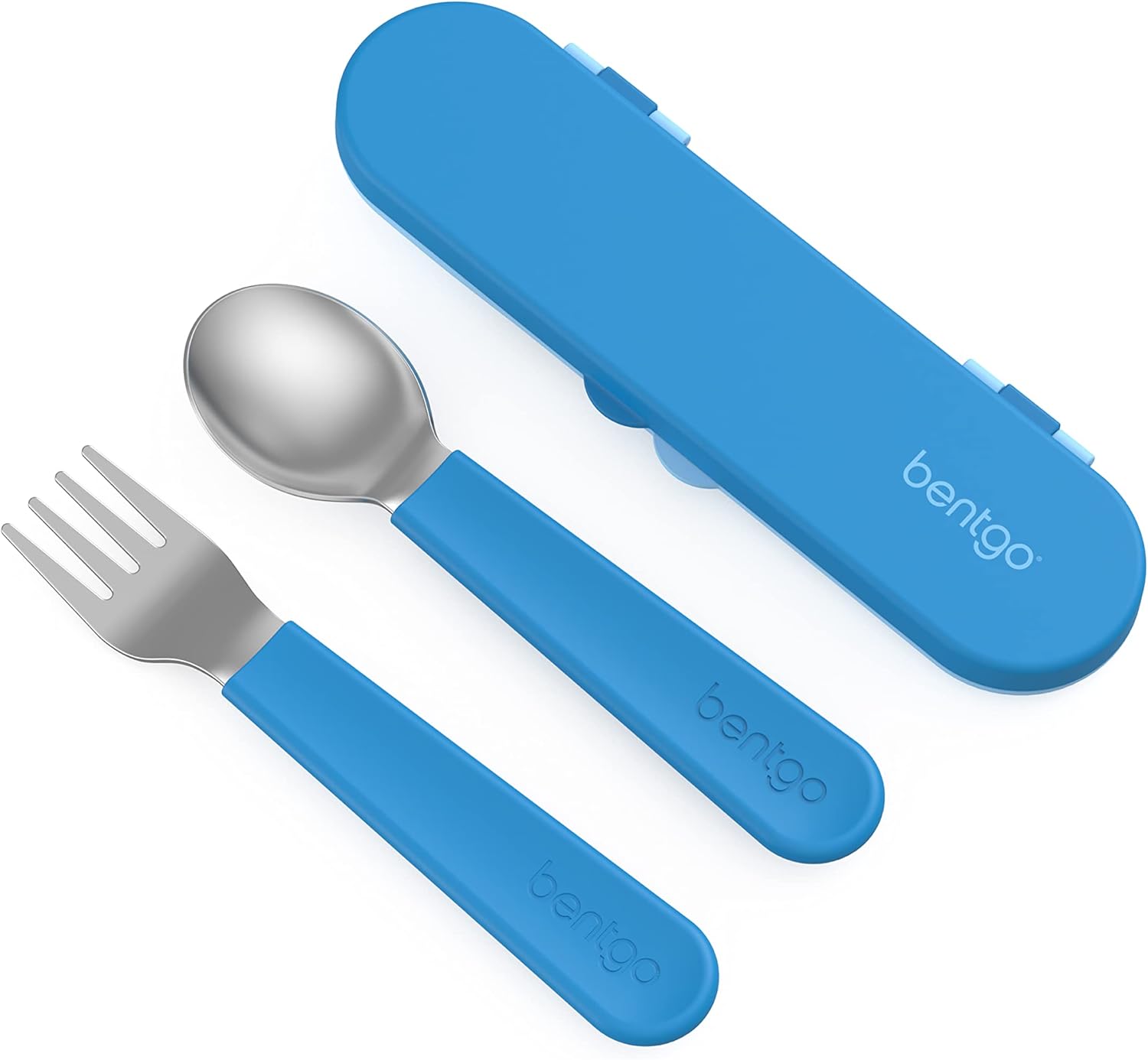 Bentgo Kids Stainless Steel Utensil Set - Fork Spoon Storage Case Blue